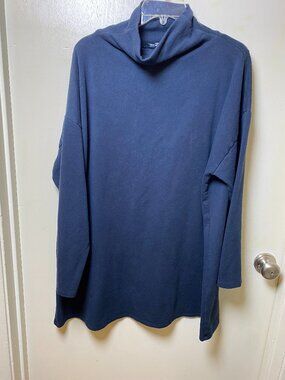 Eileen Fisher Navy Tencel Organic Cotton Cowl Neck Tunic XL